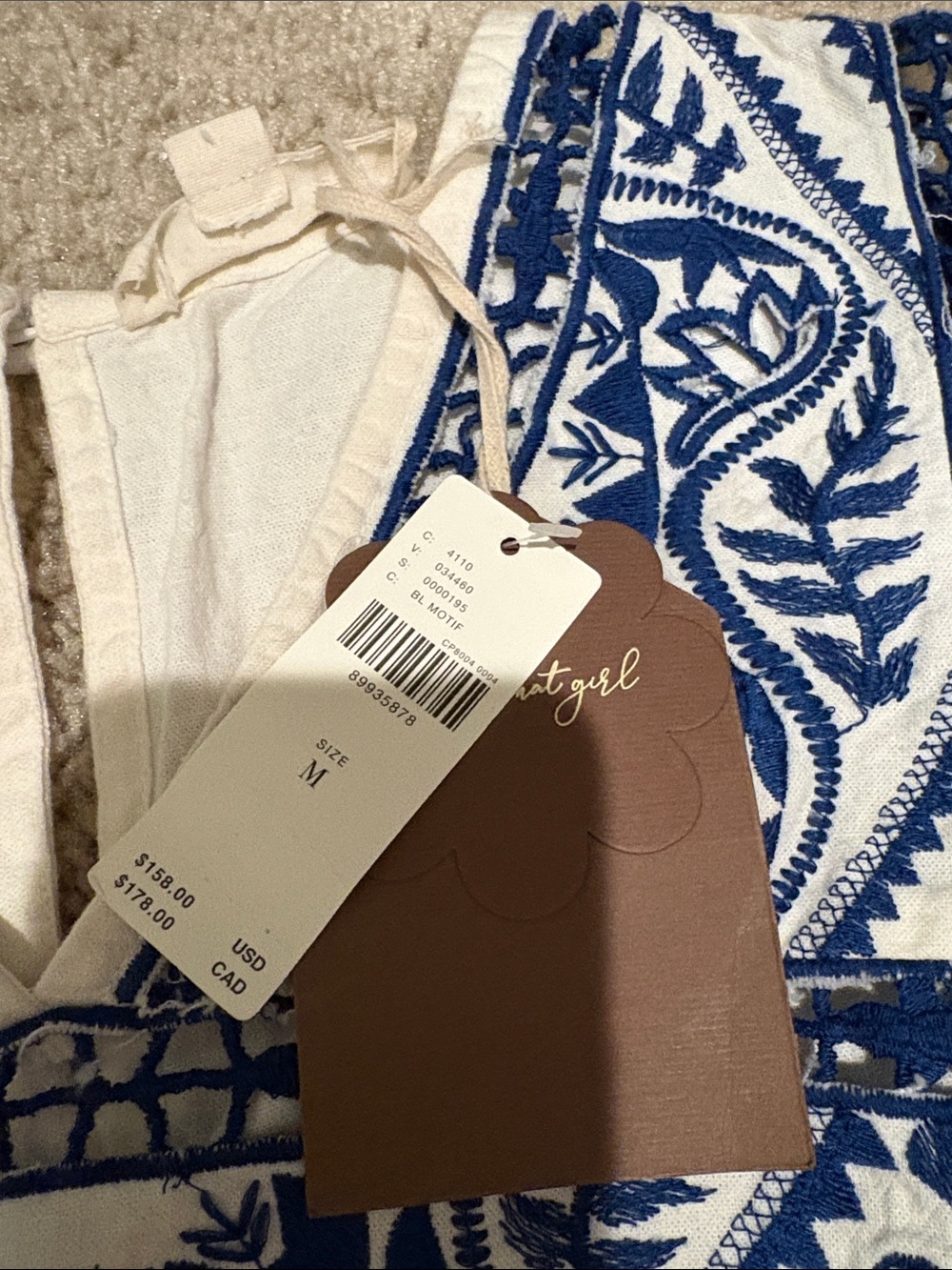 Anthropologie White Peasant Top with Blue Floral Embroidery - Picture 2 of 2